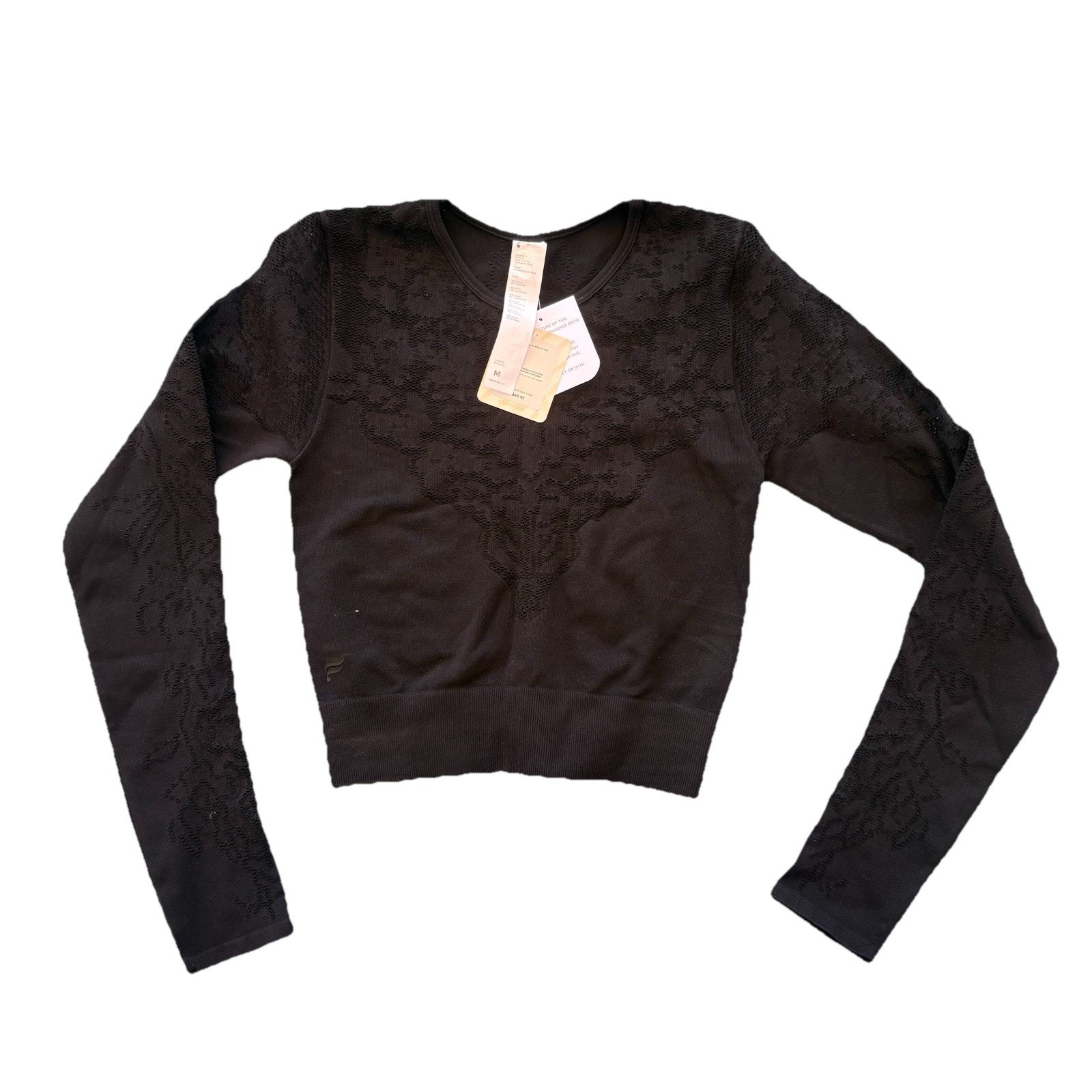 Womens Fabletics Size M Black Seamless Lace Cropped Top Msrp: $49.95